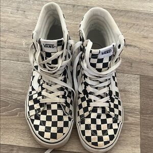 Vans High-Top Checkered Sneakers - Black and White